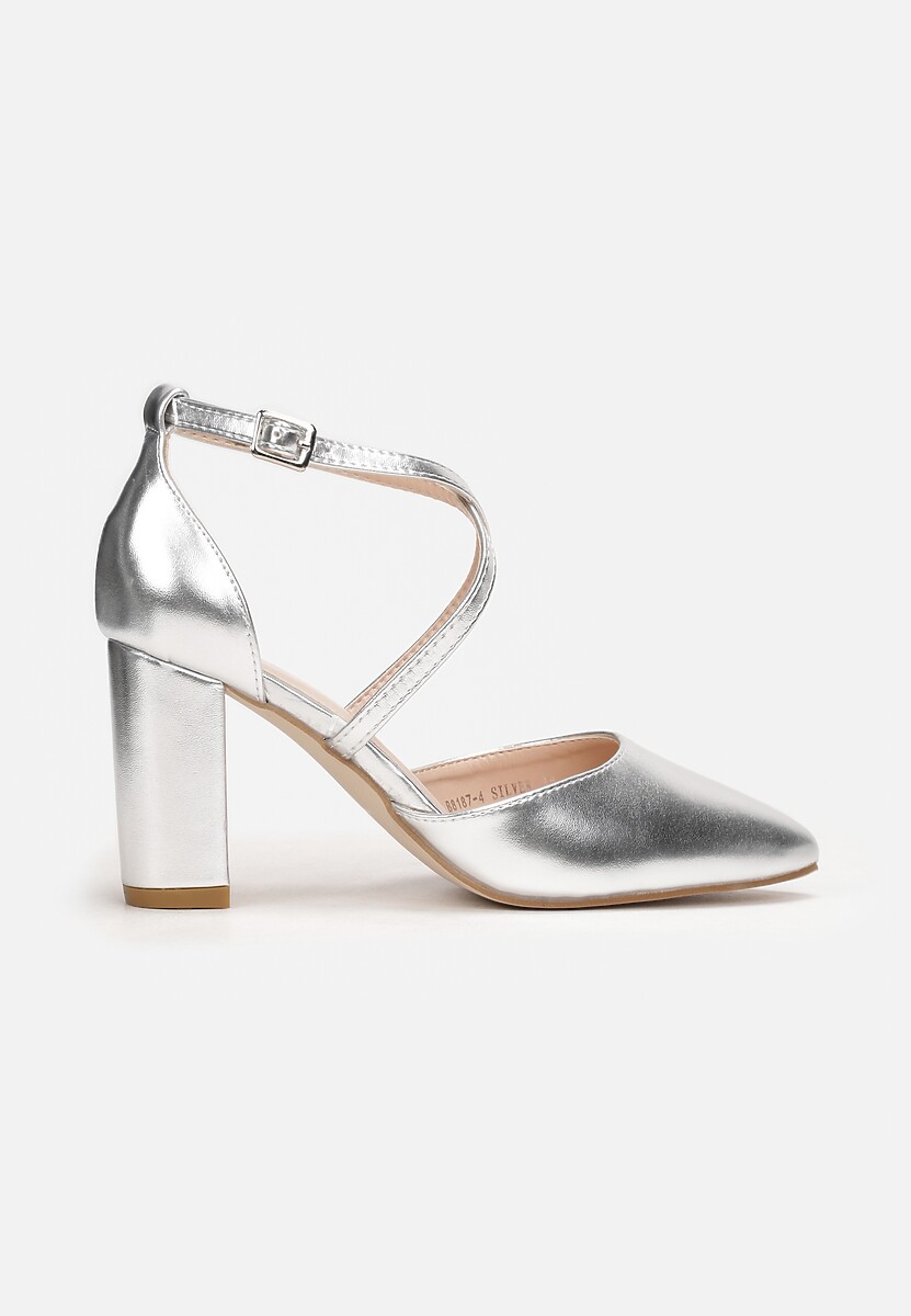 Srebrne Czółenka na Słupkowym Obcasie z Migdałowym Noskiem Aana