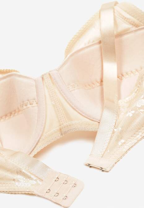 Jasnobeżowy Biustonosz z Koronki Full Cup z Regulowanymi Ramiączkami Dimela