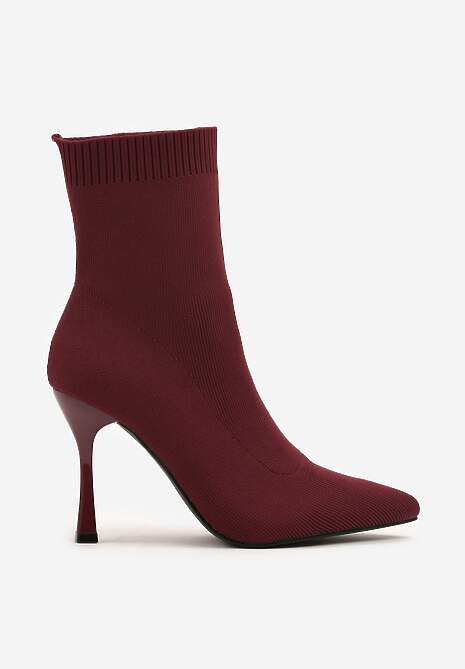 Bordowe Botki na Szpilce Vices z Elastyczną Cholewką Nallafia