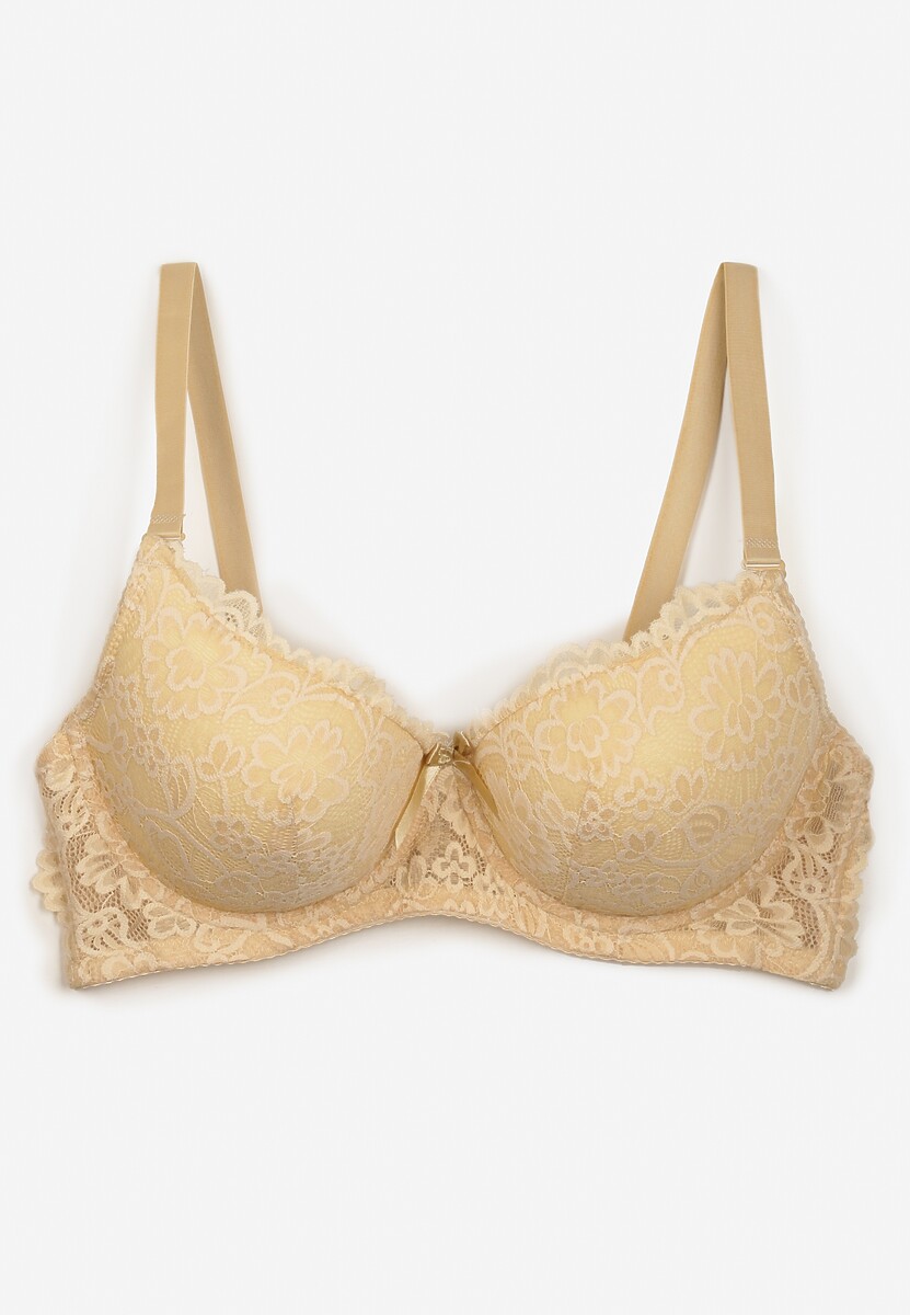 Beżowy Koronkowy Biustonosz o Fasonie Full Cup Cedrelina