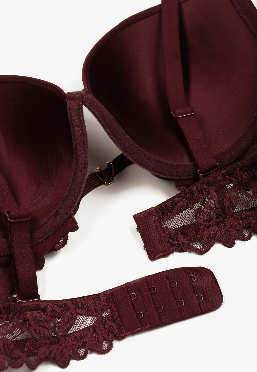 Ciemnofioletowy Biustonosz Push-Up z Koronką i Wycięciem z Przodu Sariaris