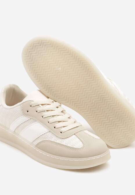 Beżowe Sneakersy Tenisówki Ozdobione Paskami Amodira