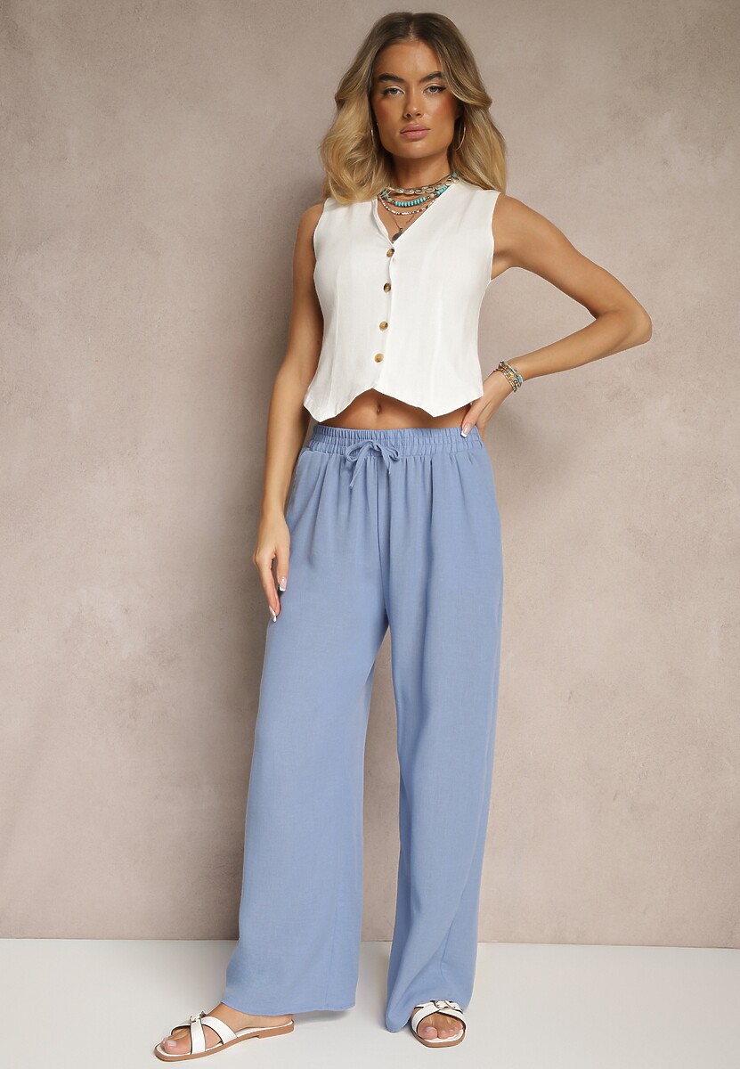 Niebieskie Spodnie o Szerokim Kroju High Waist Edilisea