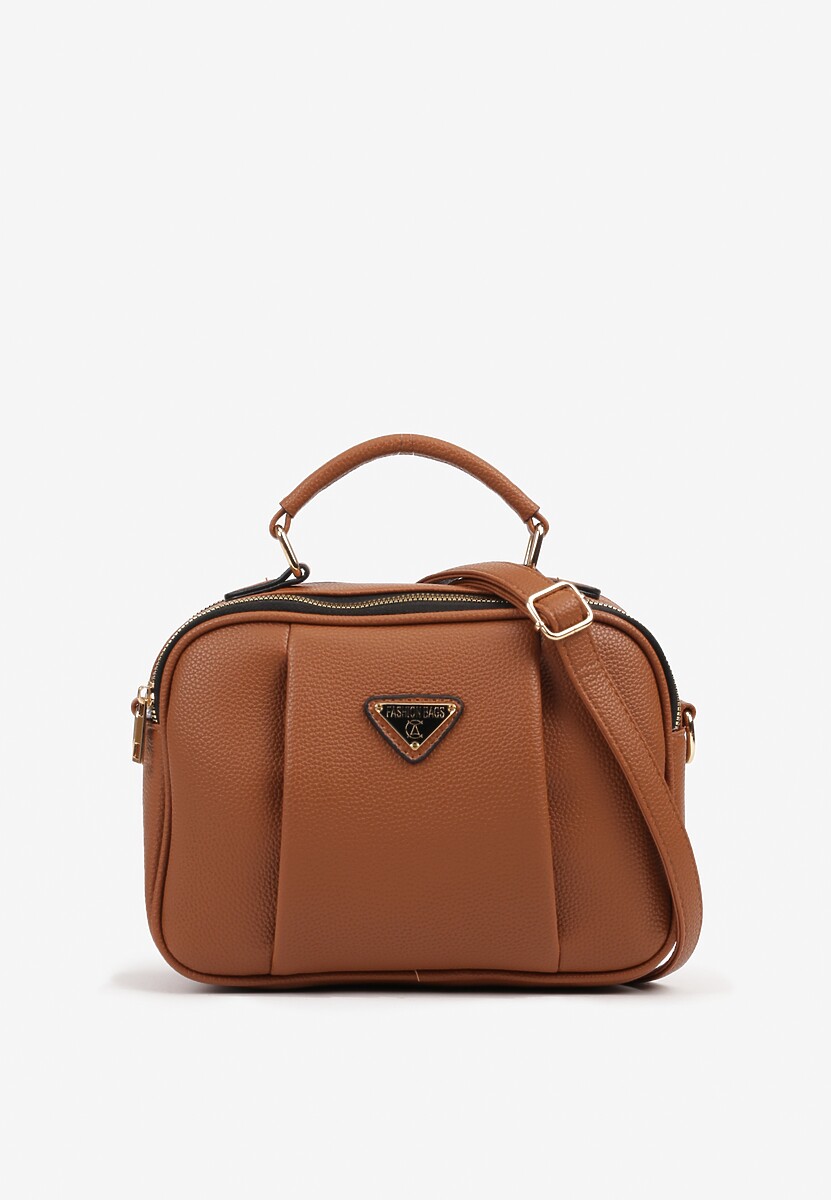 Brązowa Torebka w Stylu Listonoszki z Geometryczną Ozdobą Nanolira