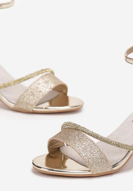 Złote Sandały Brokatowe na Słupku w Cyrkonie Tola