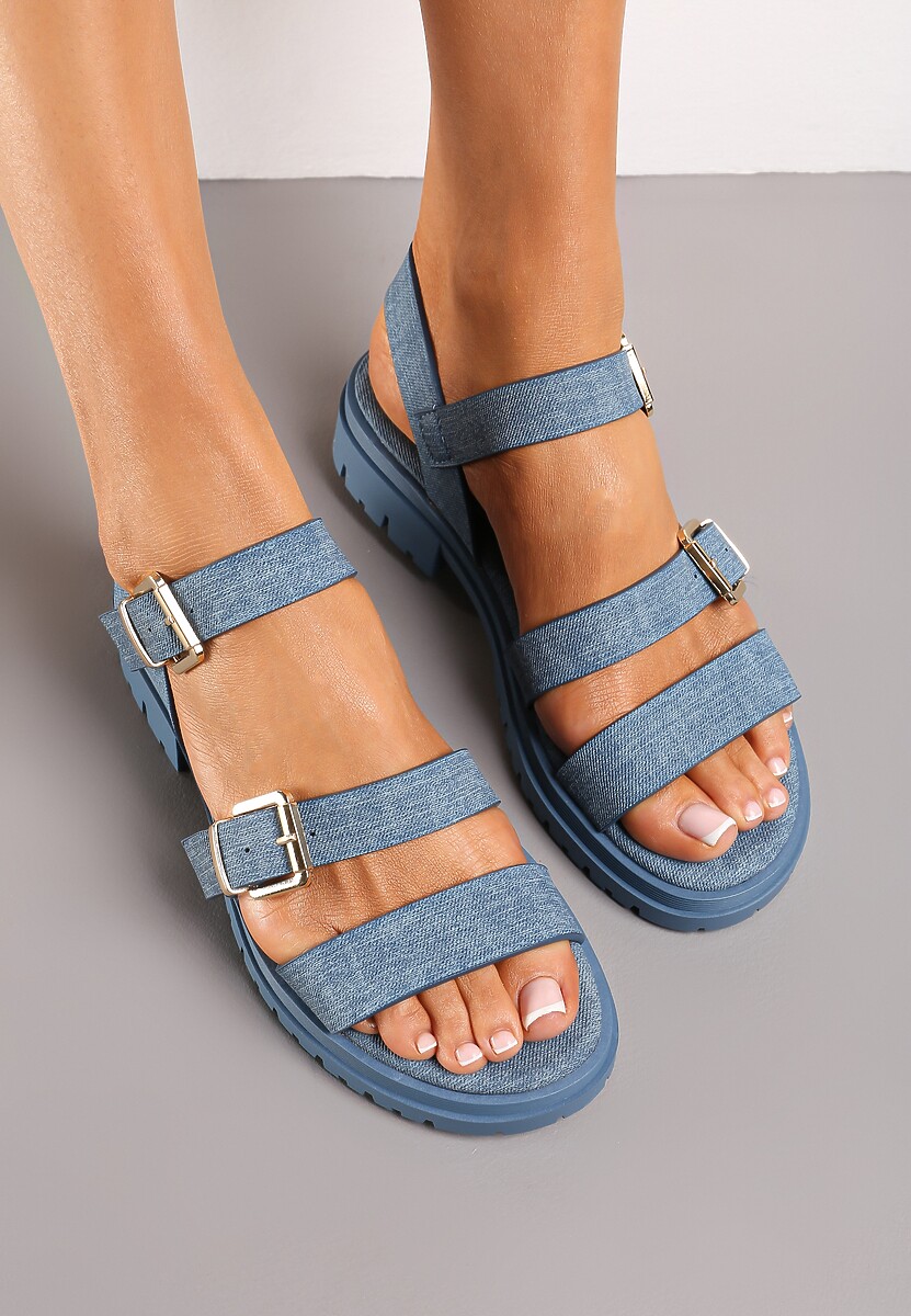 Niebieskie Sandały Grunge z Regulowanymi Paskami ze Sprzączkami Erentia