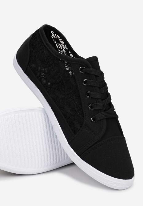 Czarne Tenisówki z Ażurowymi Wstawkami Po Bokach Salessa