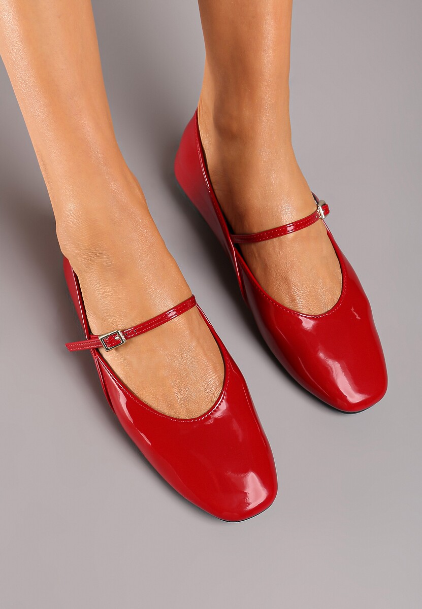 Czerwone Casualowe Balerinki Mary Jane z Ozdobnym Paseczkiem ze Sprzączką Nailira