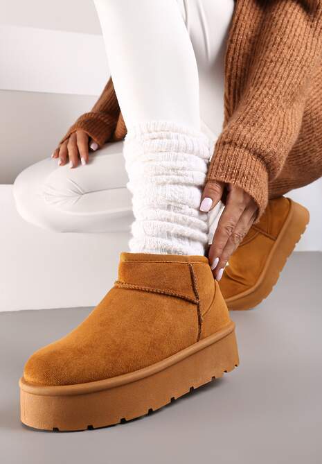 Brązowe Krótkie Śniegowce Wsuwane na Platformie Arkelia