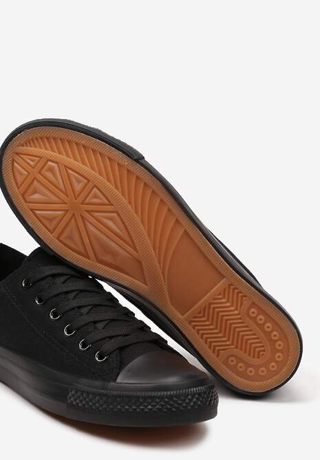 Czarne Casualowe Sznurowane Trampki na Płaskiej Podeszwie przed Kostkę Nivemia