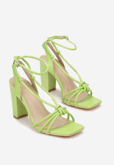 Zielone Sandały z Kwadratowym Noskiem i Supełkiem na Słupku Shecin