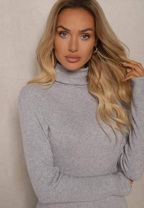 Szary Golf z Elastycznego Materiału z Metaliczną Nitką Rinirae