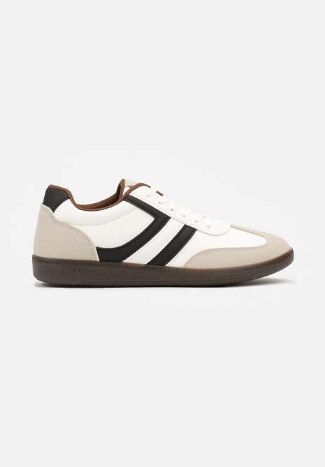 Beżowe Casualowe Sneakersy z Geometrycznymi Wzorami i Kontrastowymi Przeszyciami Riandrea