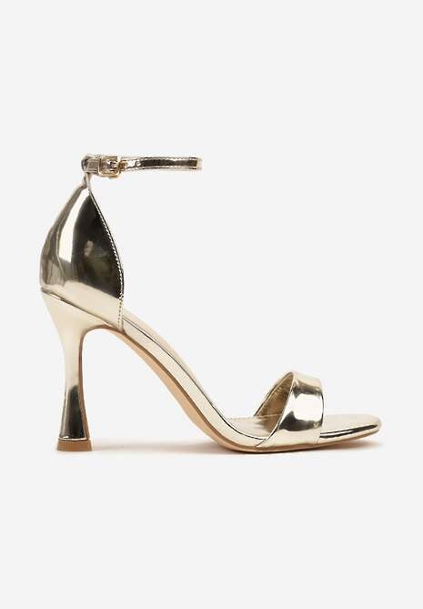 Złote Sandały na Szpilce Vices z Wkładką ze Skóry Naturalnej Lumarete