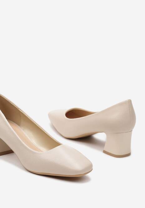 Jasnobeżowe Casualowe Czółenka na Słupku z Kwadratowym Noskiem Brannessa