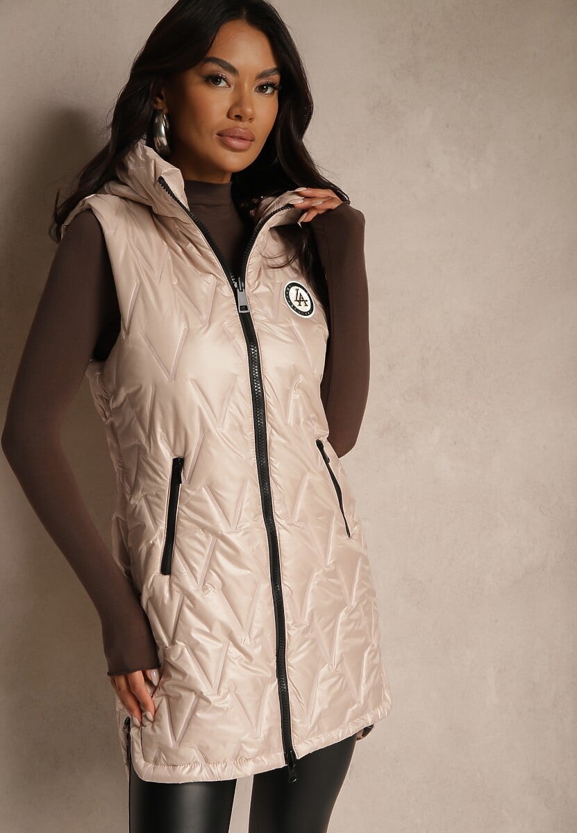 Złoto-Różowa Kamizelka Dwustronna z Pikowanymi Przeszyciami i Kapturem Erisabe