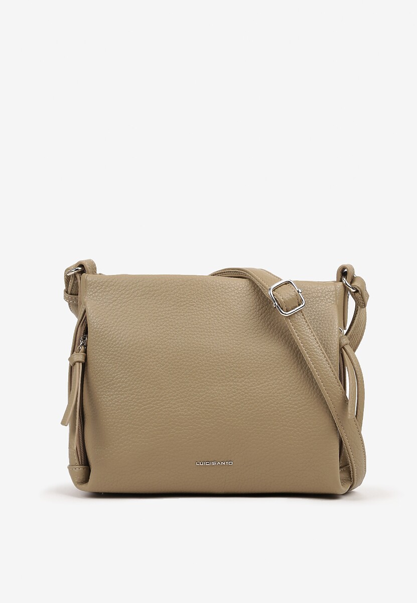 Ciemnobeżowa Torebka Listonoszka z Ozdobnym Napisem Tanaleira