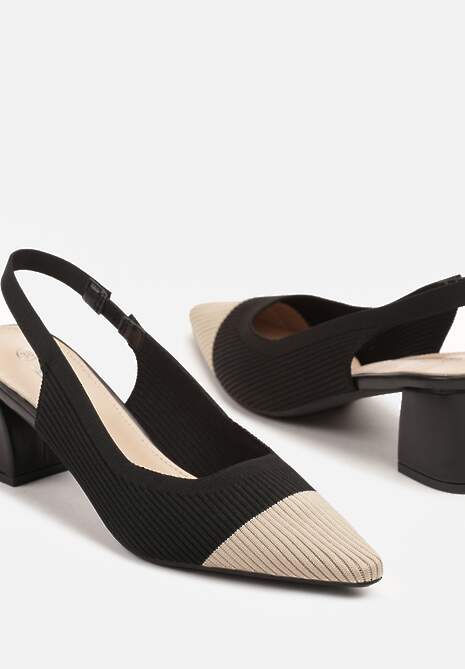 Czarne Sandały na Słupku Typu Slingback z  Kontrastowym Noskiem Udivira