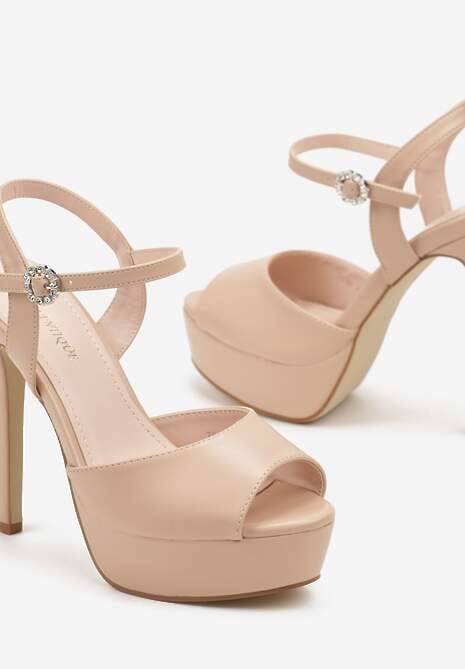 Beżowe Sandały na Platformie i Szpilce z Cyrkoniami Tonagia