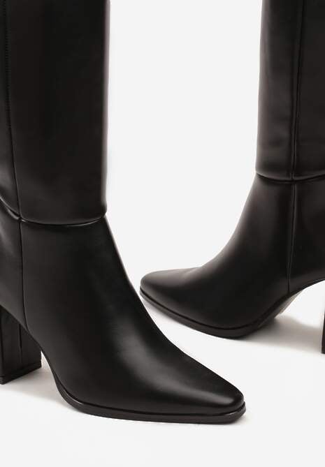 Czarne Casualowe Kozaki na Słupku Linnariela