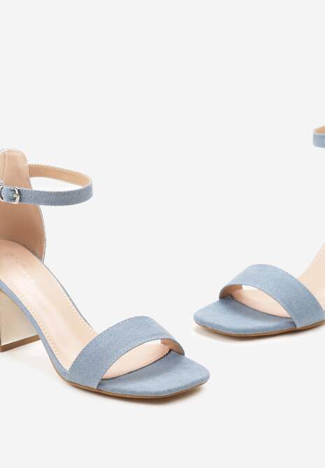 Niebieskie Sandały na Geometrycznym Słupku z Metaliczną Wstawką Mariluna