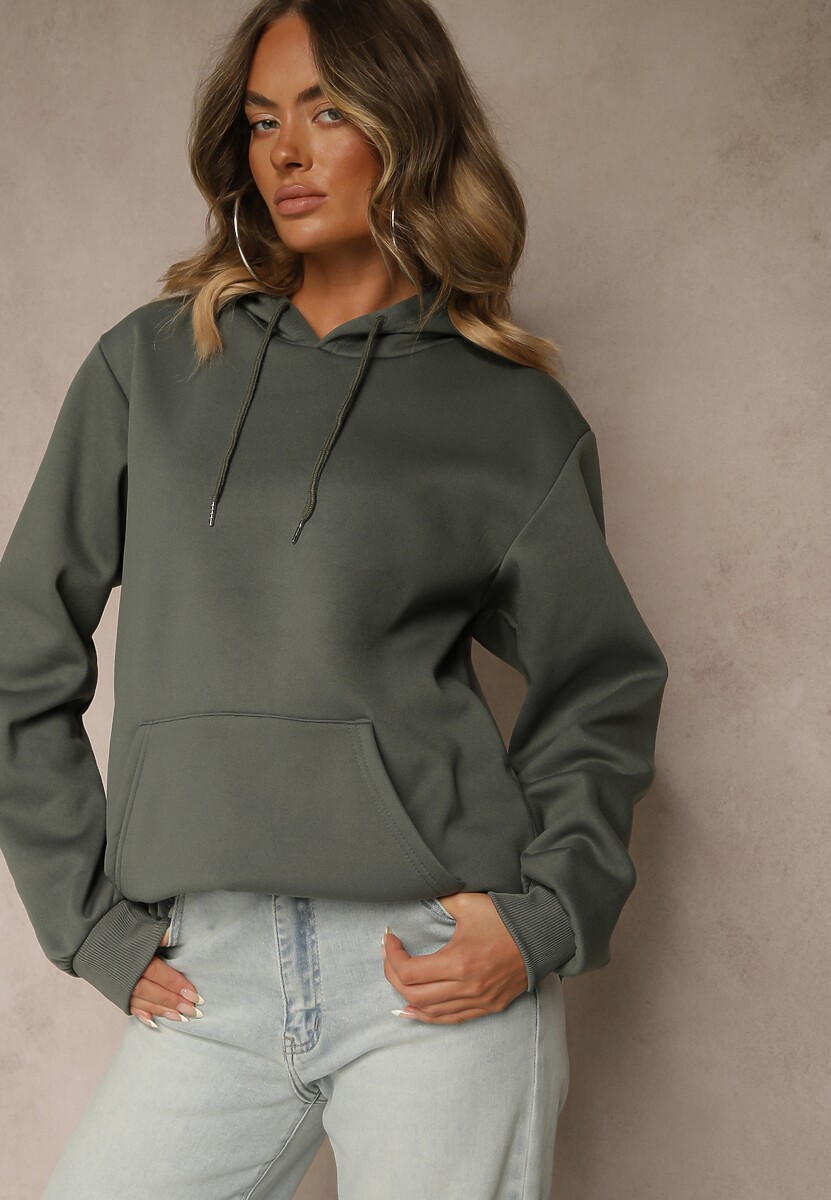 Beżowa Bluza z Kapturem Ozdobiona Ściągaczami Invila