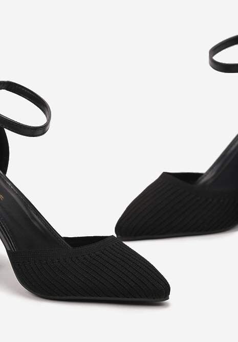 Czarne Klasyczne Czółenka na Słupku z Zapięciem przy Kostce Arnallia