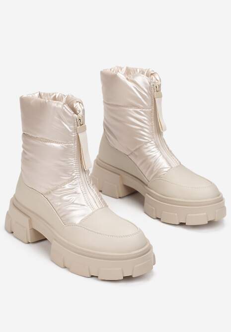 Beżowe Śniegowce na Grubej Podeszwie Besi