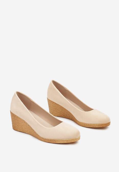 Jasnobeżowe Czółenka Vices na Koturnie ze Skórzaną Wkładką w Stylu Boho Mivella