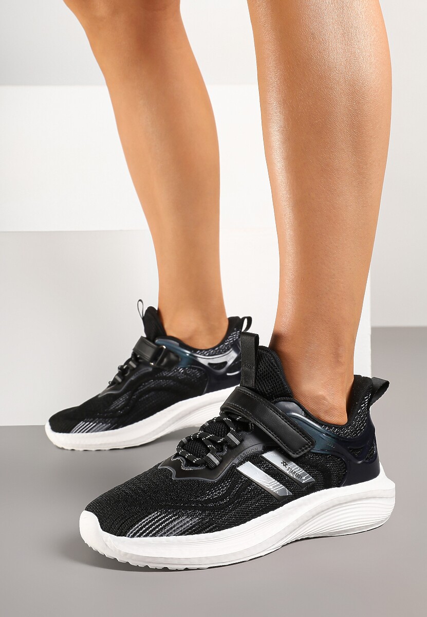 Czarno-Białe Buty Sportowe Sneakersy z Ozdobnymi Paskami Neolina