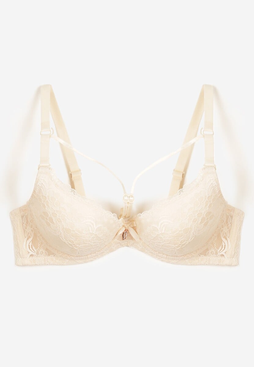 Beżowy Biustonosz Full Cup z Koronką Tinallore