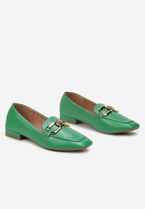 Zielone Eleganckie Mokasyny na Płaskim Obcasie z Klamerką Lorenme