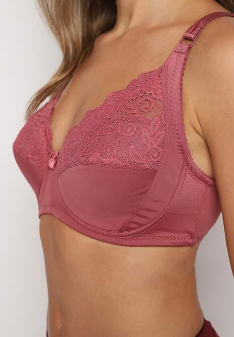 Ciemnoróżowy Biustonosz z Regulowanymi Ramiączkami i Usztywnieniem o Koronkowym Wykończeniu Vikiiraea