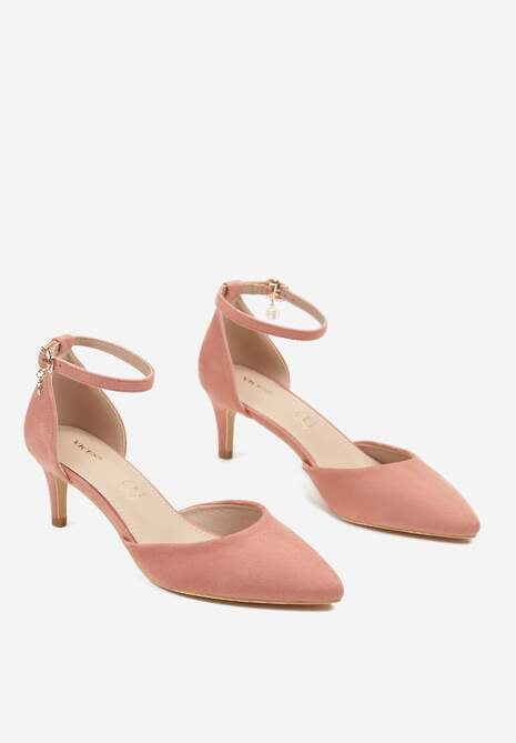 Różowe Czółenka Vices na Szpilce z Wkładką ze Skóry Naturalnej i Ozdobnym Paskiem Selarae