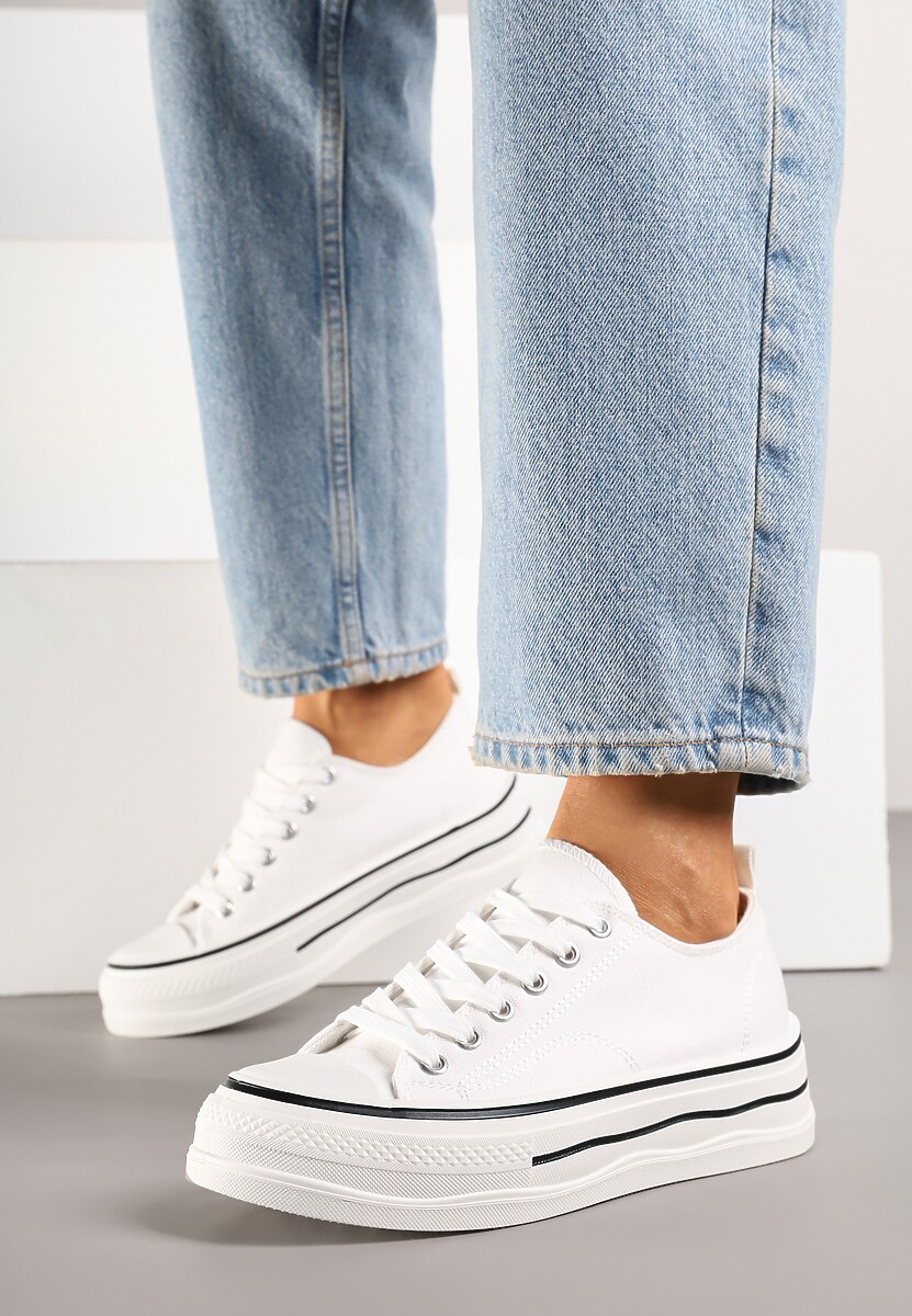 Białe Casualowe Trampki na Niskiej Platformie Natirinne