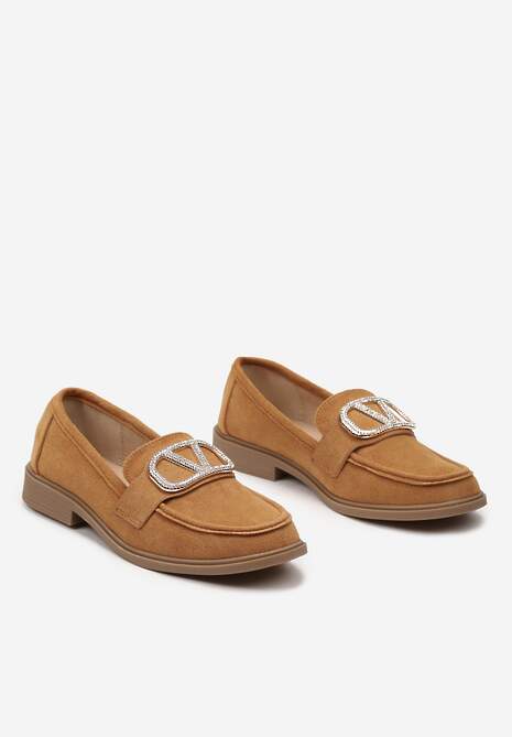 Brązowe Mokasyny Ozdobione Klamerką i Cyrkoniami z Ekozamszu Ahira