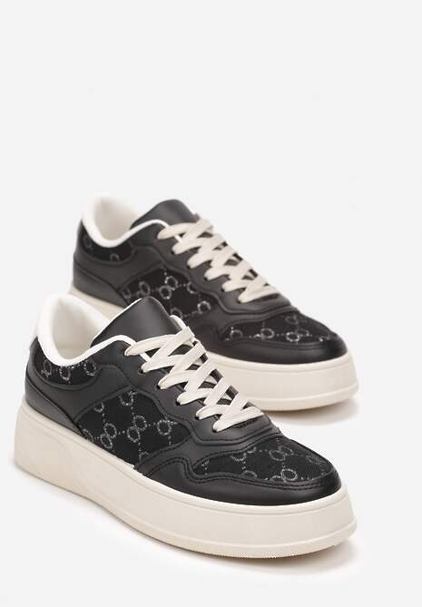 Czarne Sneakersy Sznurowane na Grubej Podeszwie Valua
