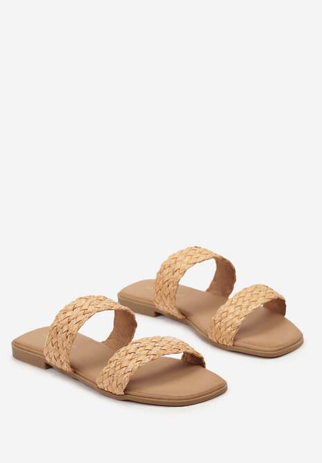 Pomarańczowe Klapki na Płaskiej Podeszwie z Dwoma Paskami z Plecionki Nishefa