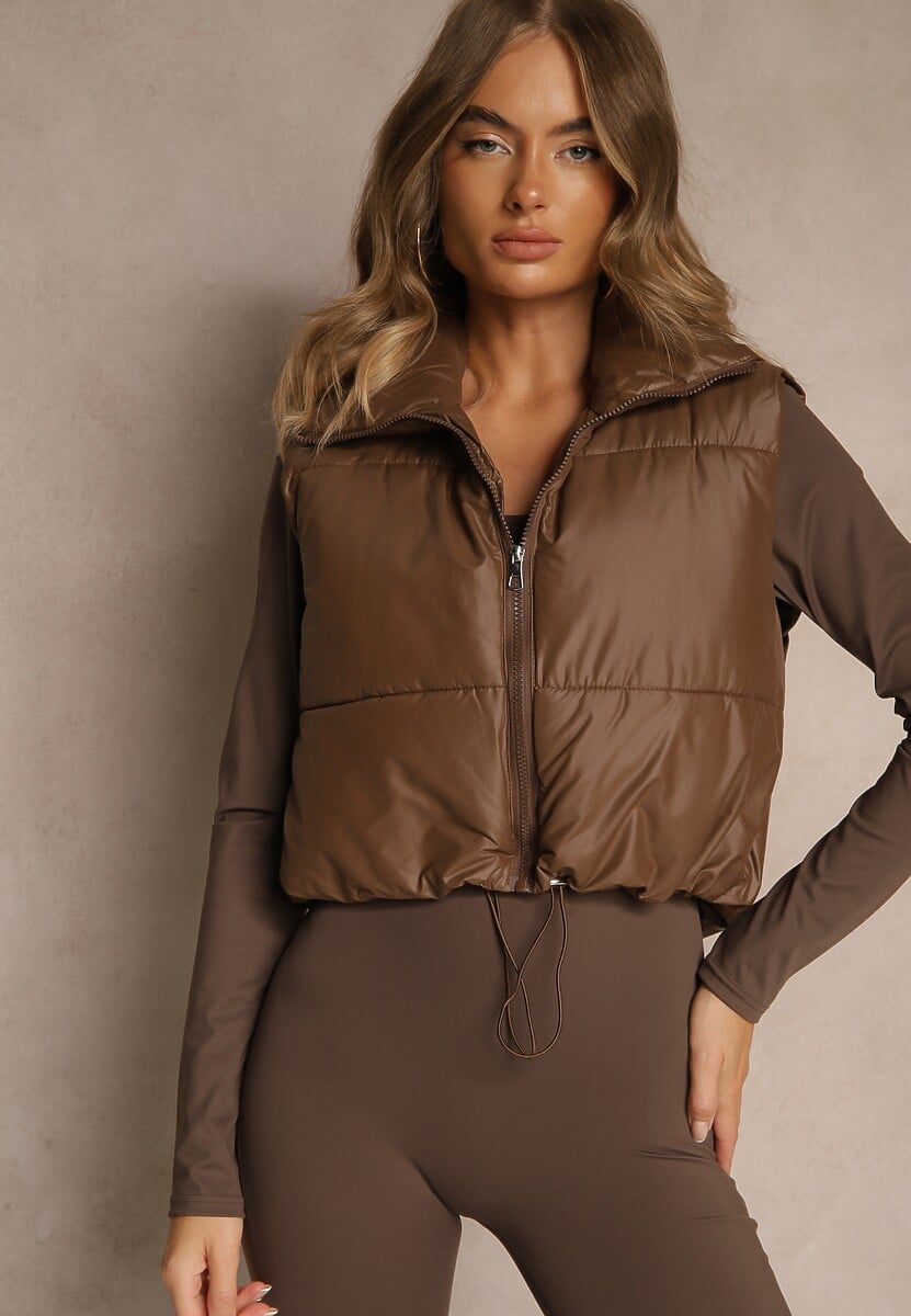 Brązowa Krótka Pikowana Kamizelka Katiella