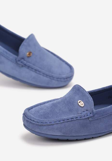 Jasnoniebieskie Mokasyny ze Skórzaną Wkładką i Przeszyciami Yaritza