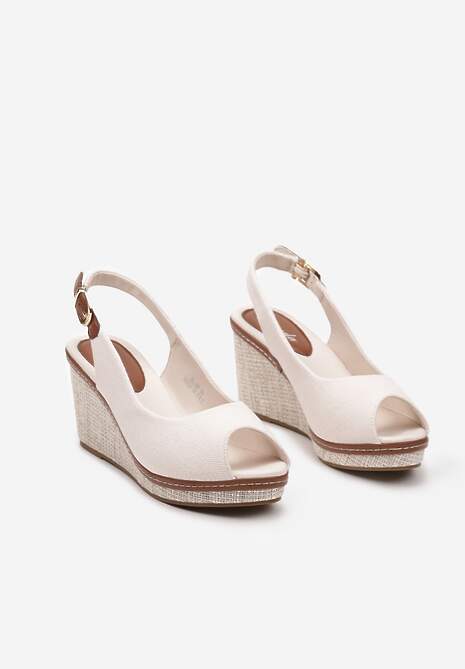 Beżowe Sandały na Koturnie z Otwartym Noskiem Charllisa