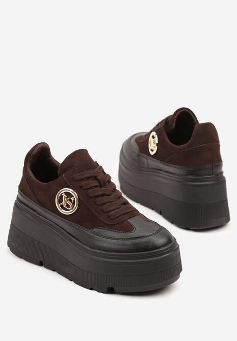 Brązowe Chunky Sneakersy Vices na Platformie z Okrągłym Detalem Sedvira