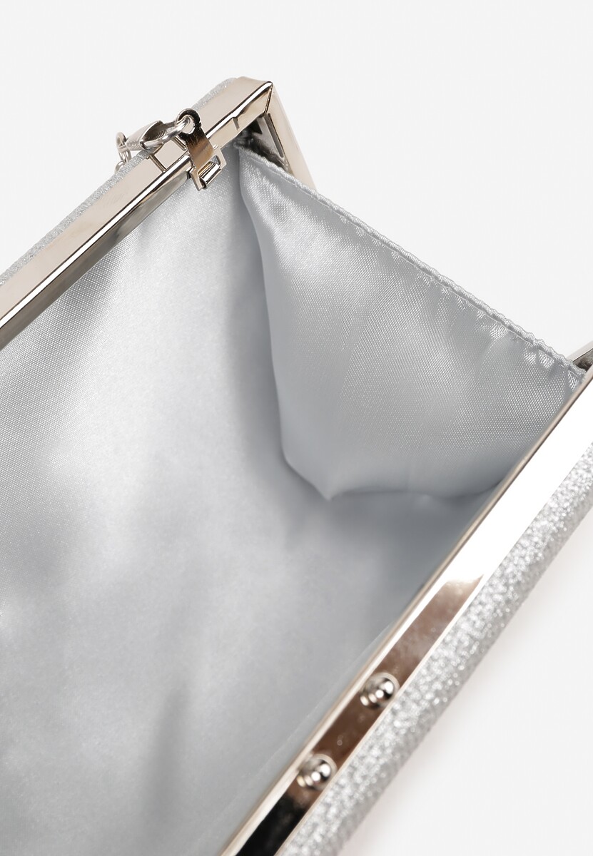 Srebrna Brokatowa Torebka Kopertówka z Cyrkoniami i Biżuteryjną Ozdobą Avlelia