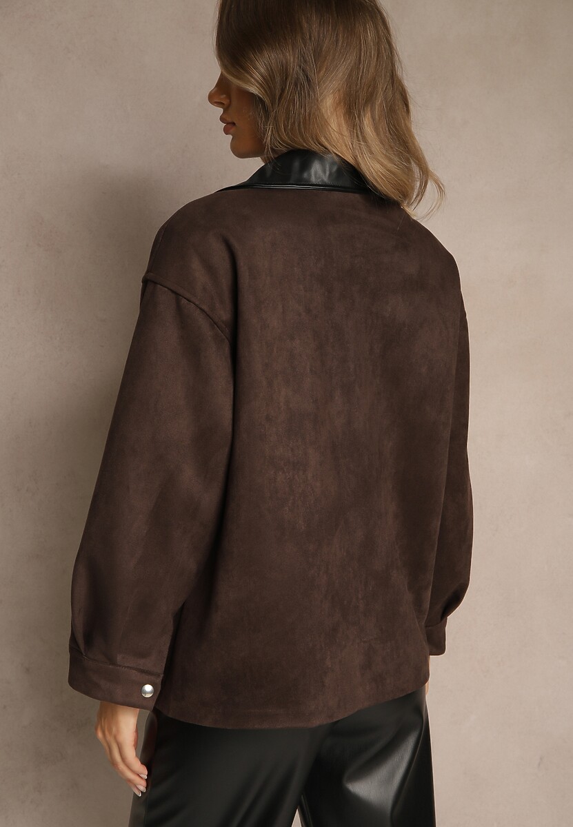 Brązowa Koszulowa Kurtka Barn Jacket z Imitacji Zamszu Ralasania