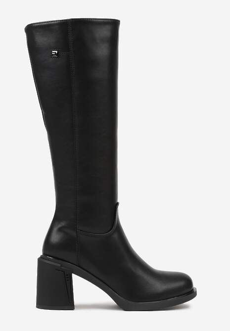 Czarne Kozaki VICES na Słupku ze Skóry Naturalnej Fezenna