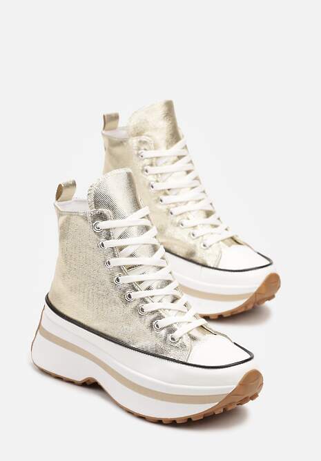 Złote Sznurowane Trampki za Kostkę na Platformie Ealsevia