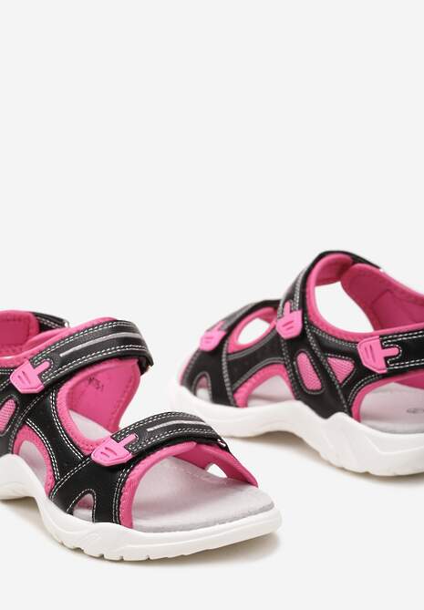 Czarne Sandały z Nieregularną Podeszwą Skórzaną Wkładką i Zapięciem na Rzepy Casiarda