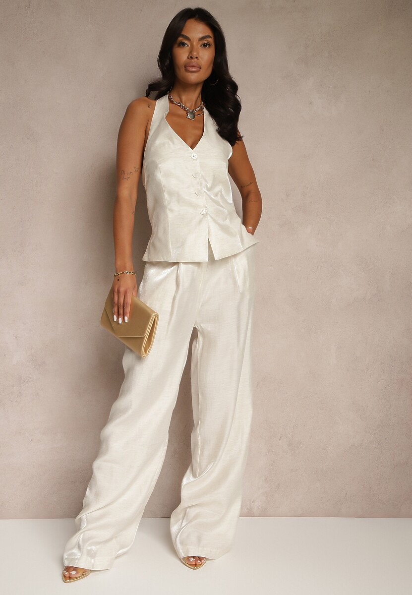 Jasnobeżowa Kamizelka na Szyję z Guzikami z Wiskozą i Lnem Mavillerae