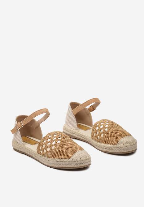 Brązowe Espadryle z Plecionki z Ażurowym Wykończeniem i Sprzączką Assames