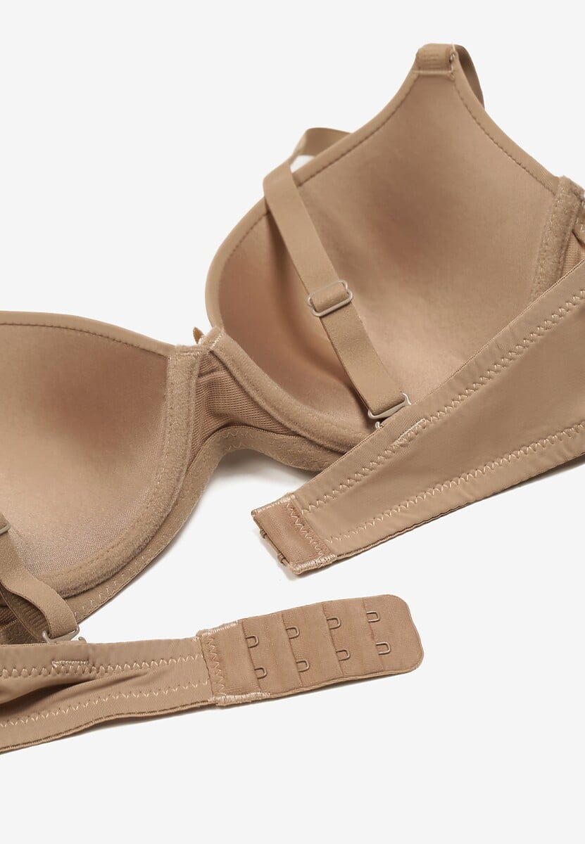 Ciemnobeżowy Biustonosz Miseczka B Push-Up na Regulowanych Ramiączkach Ozdobiony Aplikacją Alerisia